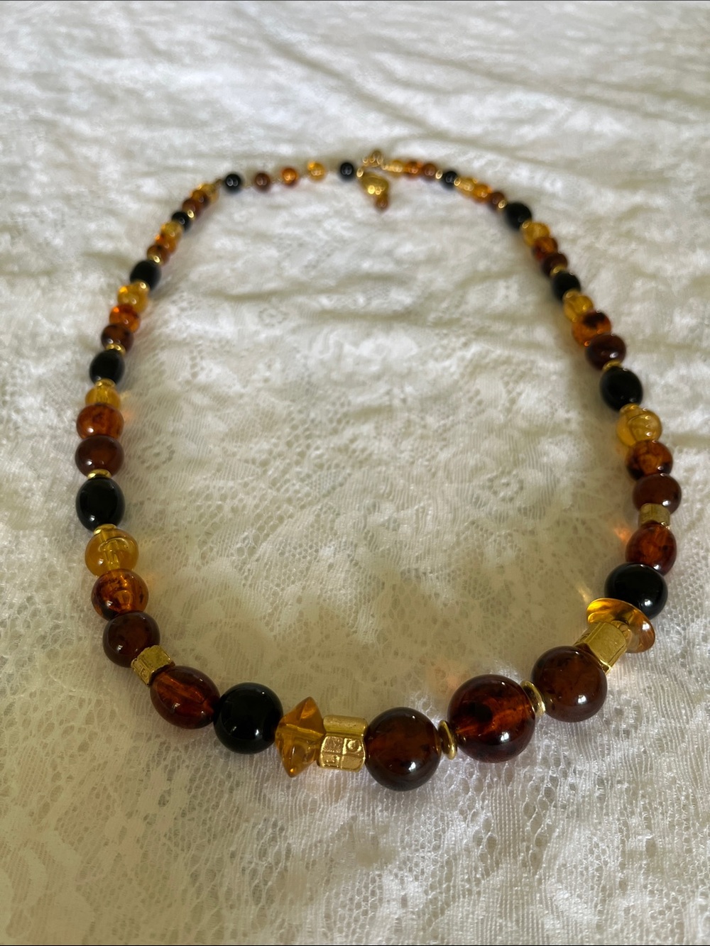 Liz Claiborne Amber & Black Beaded Necklace with Gold Accents